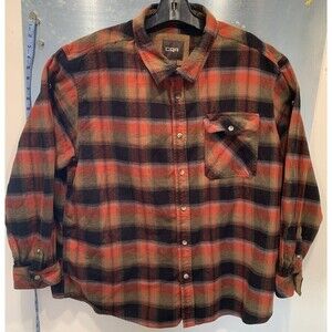 XXXL Flannel 100% Cotton Corduroy Collar Cuffs Burnt Orange Tan Black Plaid CQR
